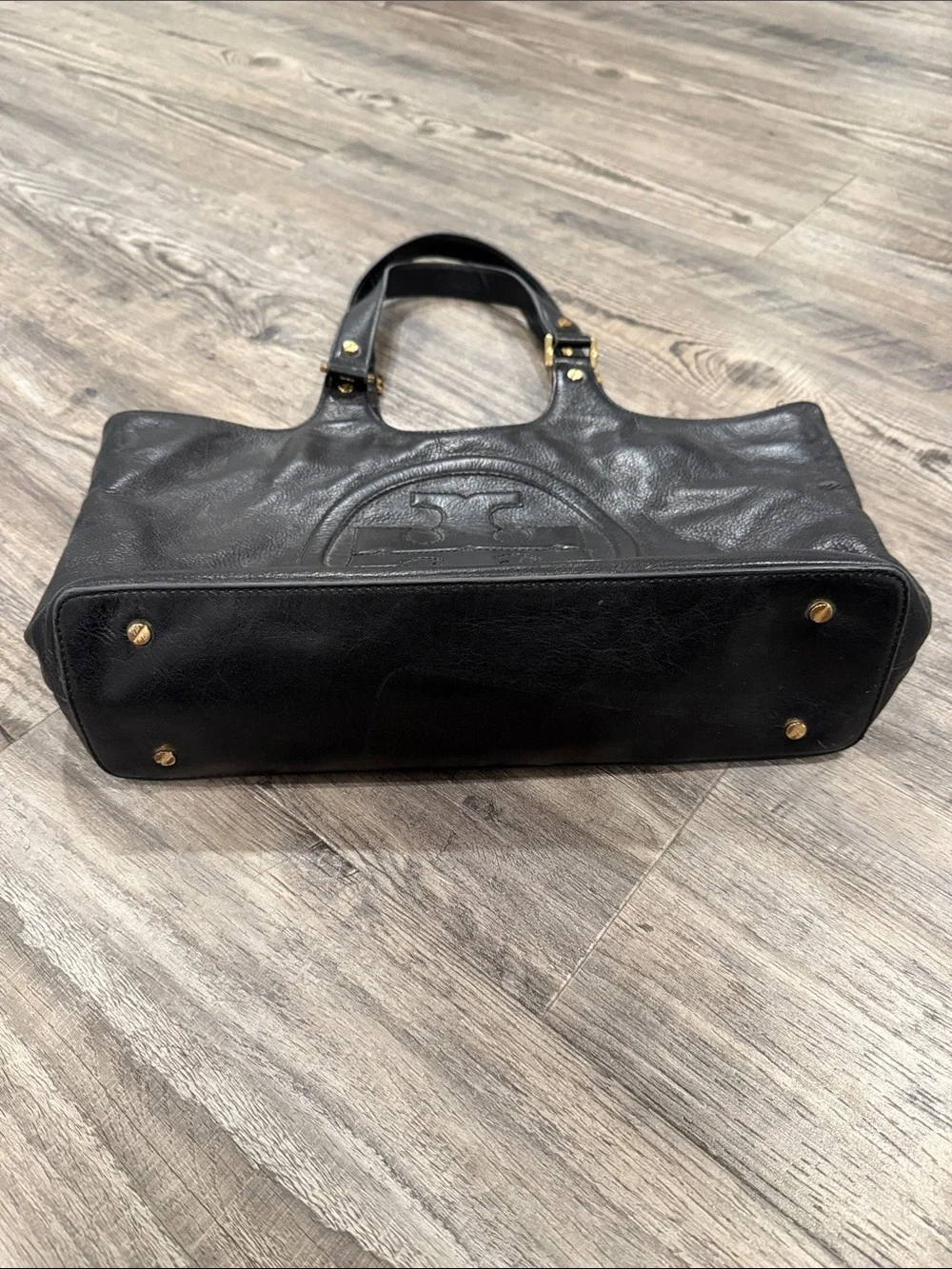 Tory Burch Bombe Black Leather Tote Bag